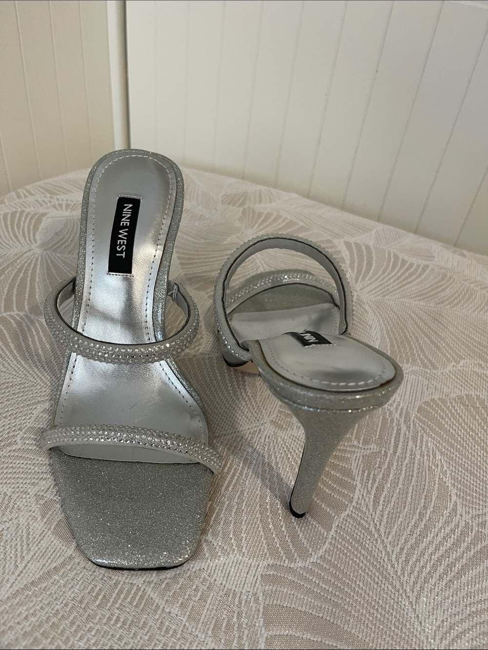 Nine West Silver Glitter Strappy Heeled Sandals